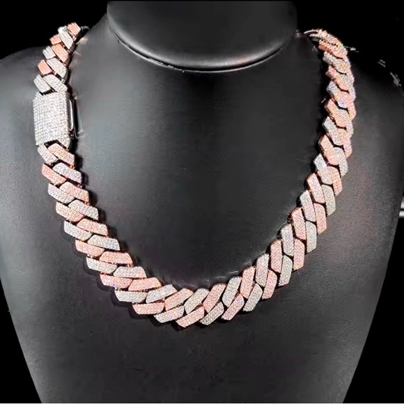 Men’s 16mm Cuban Link Chain Icy CZ Rose Gold Plated 925 Silver Necklace